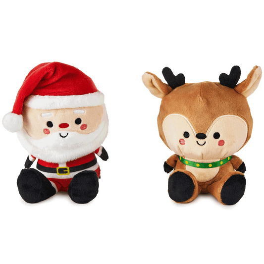 Better Together Santa and Reindeer Magnetic Plush Pair, 5.75", cute plush characters with embroidered details, front view