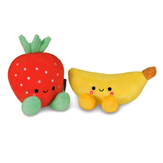Better Together Strawberry and Banana Magnetic Plush Pair, 5.5" in vibrant colours, front view showcasing cute facial details.