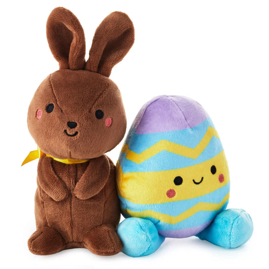 Chocolate Bunny & Easter Egg, Magnetic Plush Pair - Better Together, plush characters with soft textures, close up view