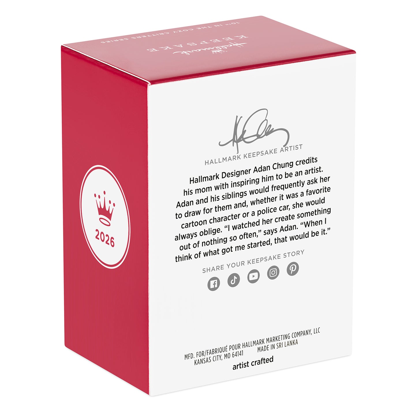 Cozy Critters, 10th in the Series — 2026 Hallmark Keepsake Christmas Ornament packaging featuring artist signature and design details.