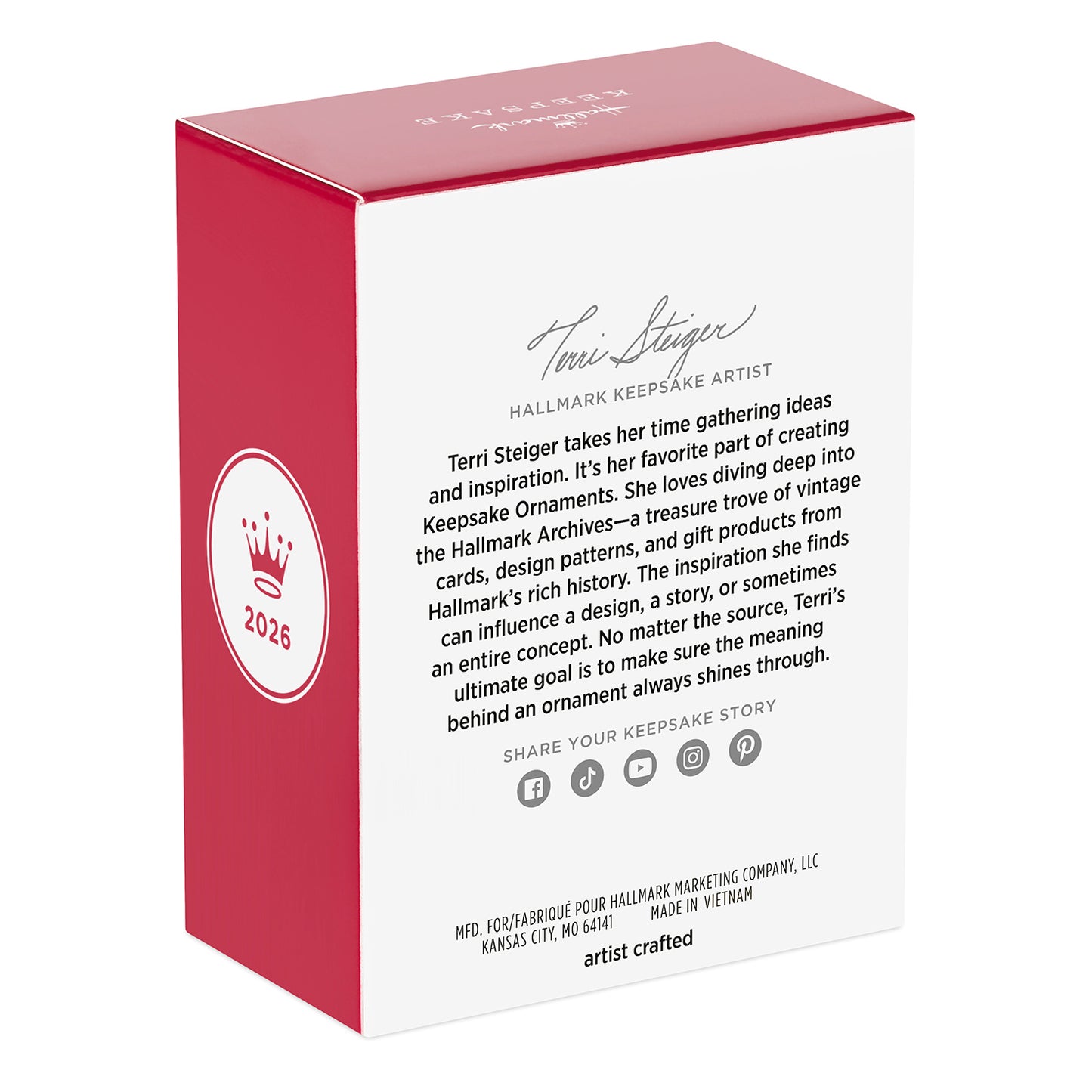 Birch Reindeer — 2026 Hallmark Keepsake Christmas Ornament packaging, featuring artist Terri Steigler's signature and design details.