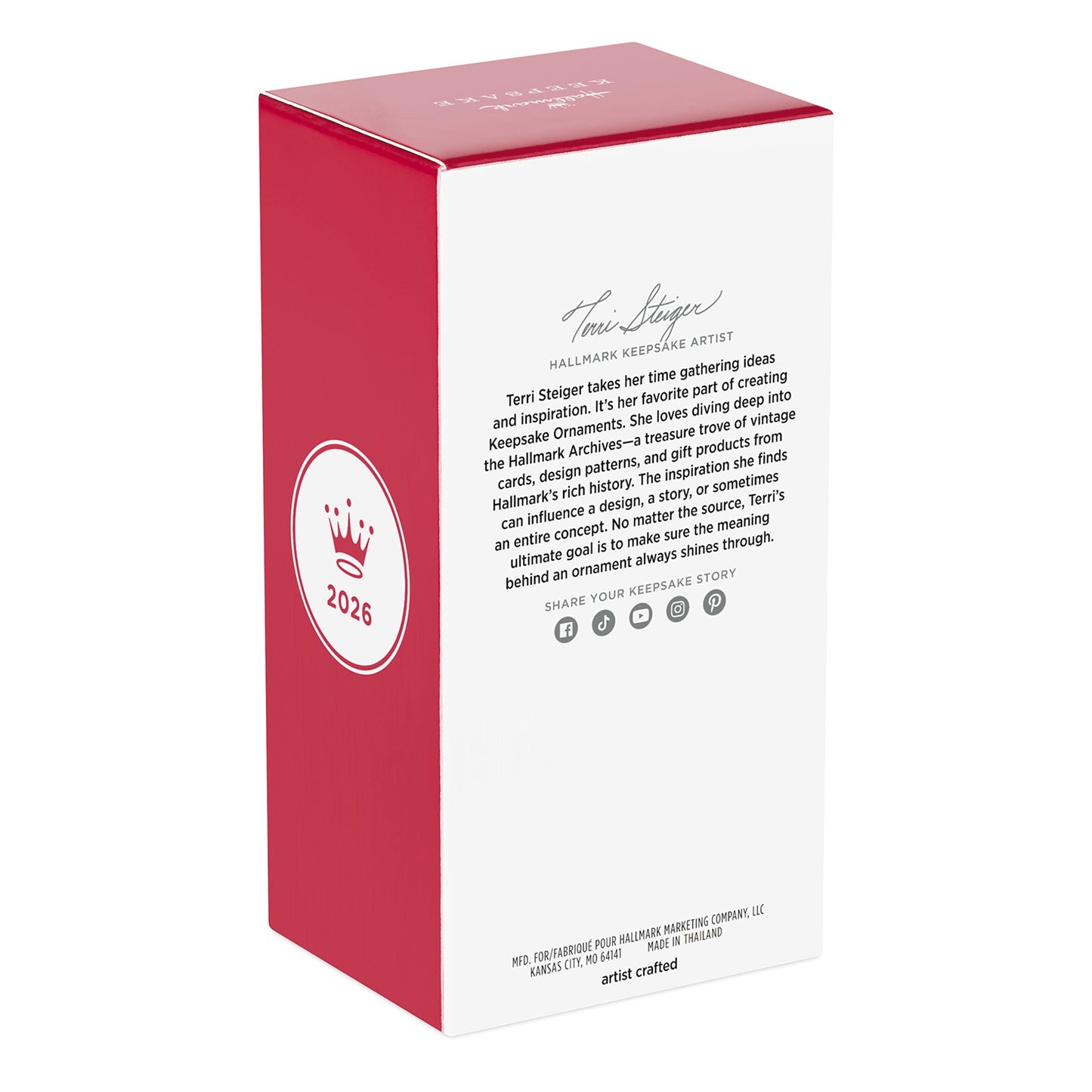 Serene Angel — 2026 Hallmark Keepsake Christmas Ornament box showing artist details, red design, and year 2026.
