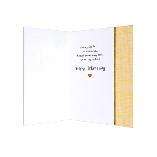Fcc New Dad Shoes greeting card interior with yellow design, featuring heartfelt message for Father's Day.