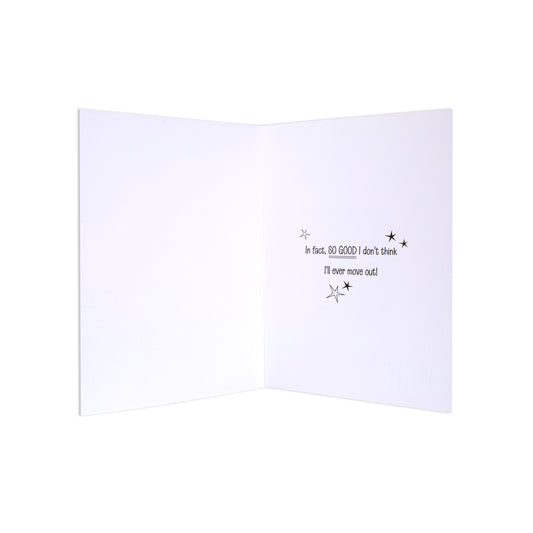 Hallmark Father's Day Card - Never Moving Out, inside view featuring handwritten message and star illustrations.
