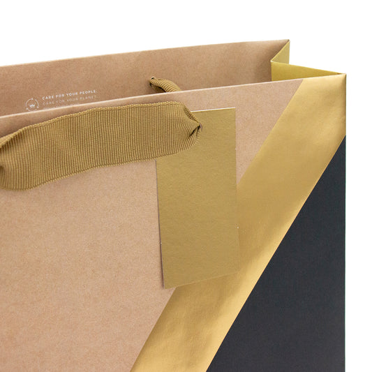 Hallmark Double Bottle Bag - KRAFT GOLD BLACK