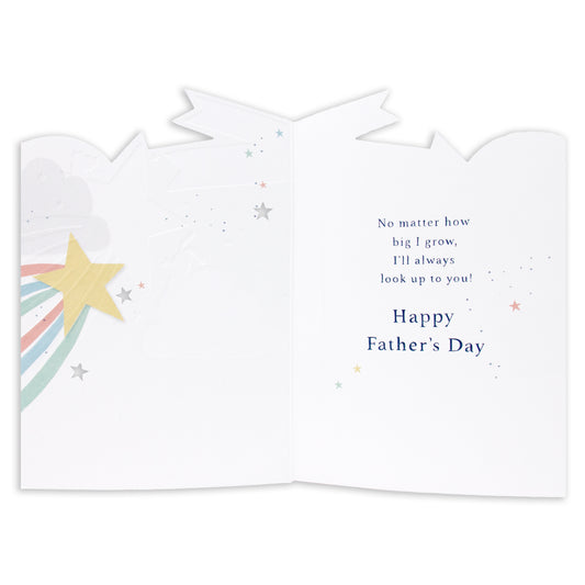 Hallmark Father's Day Card - Look Up To You, interior view with colourful cloud and star illustrations, featuring a heartfelt message.