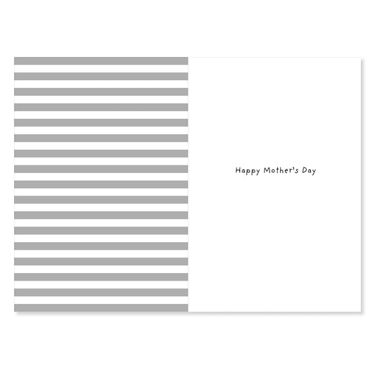 Hallmark Mother's Day Card - Mum, love you berry much featuring a grey striped design with inside text 'Happy Mother's Day'.