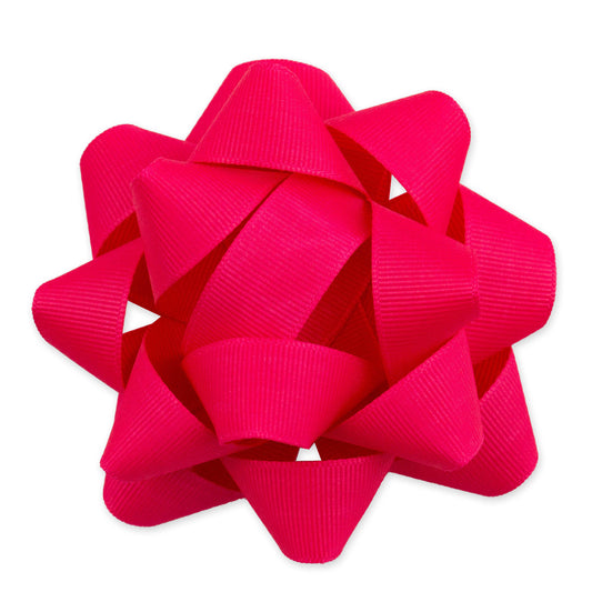 Hallmark Premium Fabric Bow - Shocking Pink, gross grain ribbon, textured finish, close up view.