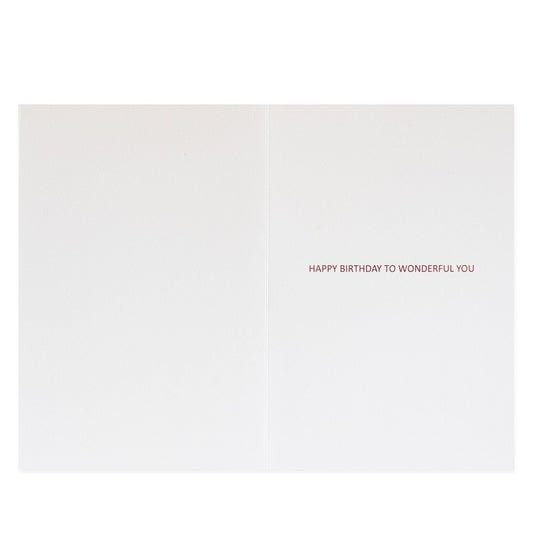 Hallmark Signature Birthday Card For Mum - Wonderful You, inside view, white background with pink foil message, simple and elegant design.