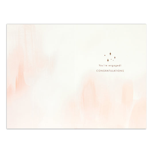 Hallmark Signature Engagement Congratulations Card - OMG interior design featuring soft pink and white brushstrokes with gold text.