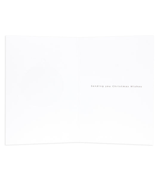 Merry Xmas Deck Classic Reg greeting card, blank interior with elegant text, sending you Christmas wishes.