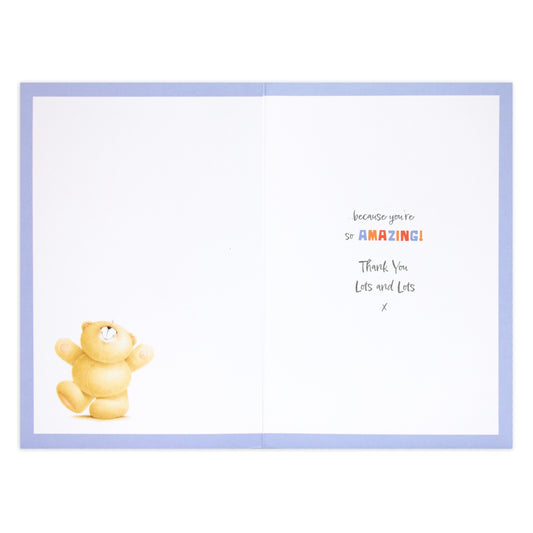 Hallmark Forever Friends Thank You Card - So Very Grateful interior featuring a cheerful bear illustration and heartfelt message.