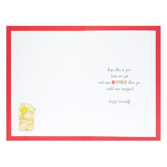 Hallmark Forever Friends Birthday Card - Best Ever! inside view with cheerful message, featuring an illustration of a bear with a star.