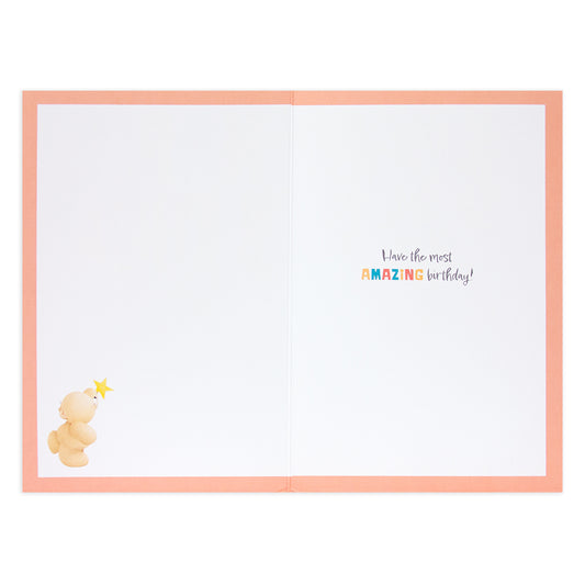 Hallmark Forever Friends birthday card - Hip Hip HOORAY! inside view with message: 'Have the most amazing birthday!' and bear illustration.