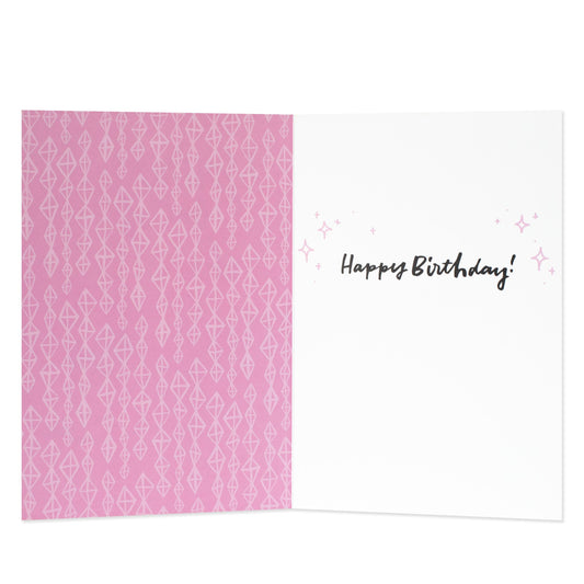Hallmark Shoebox Birthday Card - One of the Coolest, inside view with pink diamond pattern and "Happy Birthday!" message.