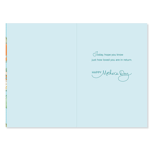 Hallmark Mother's Day Card - Really, Really Loved, open view, featuring heartfelt message on soft blue background.