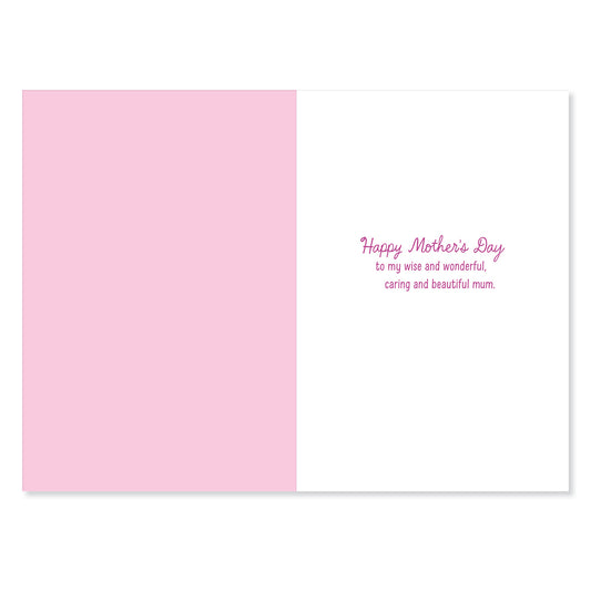 Hallmark Mother's Day Card - Wise & Wonderful inside view featuring a pink panel and heartfelt message for mum
