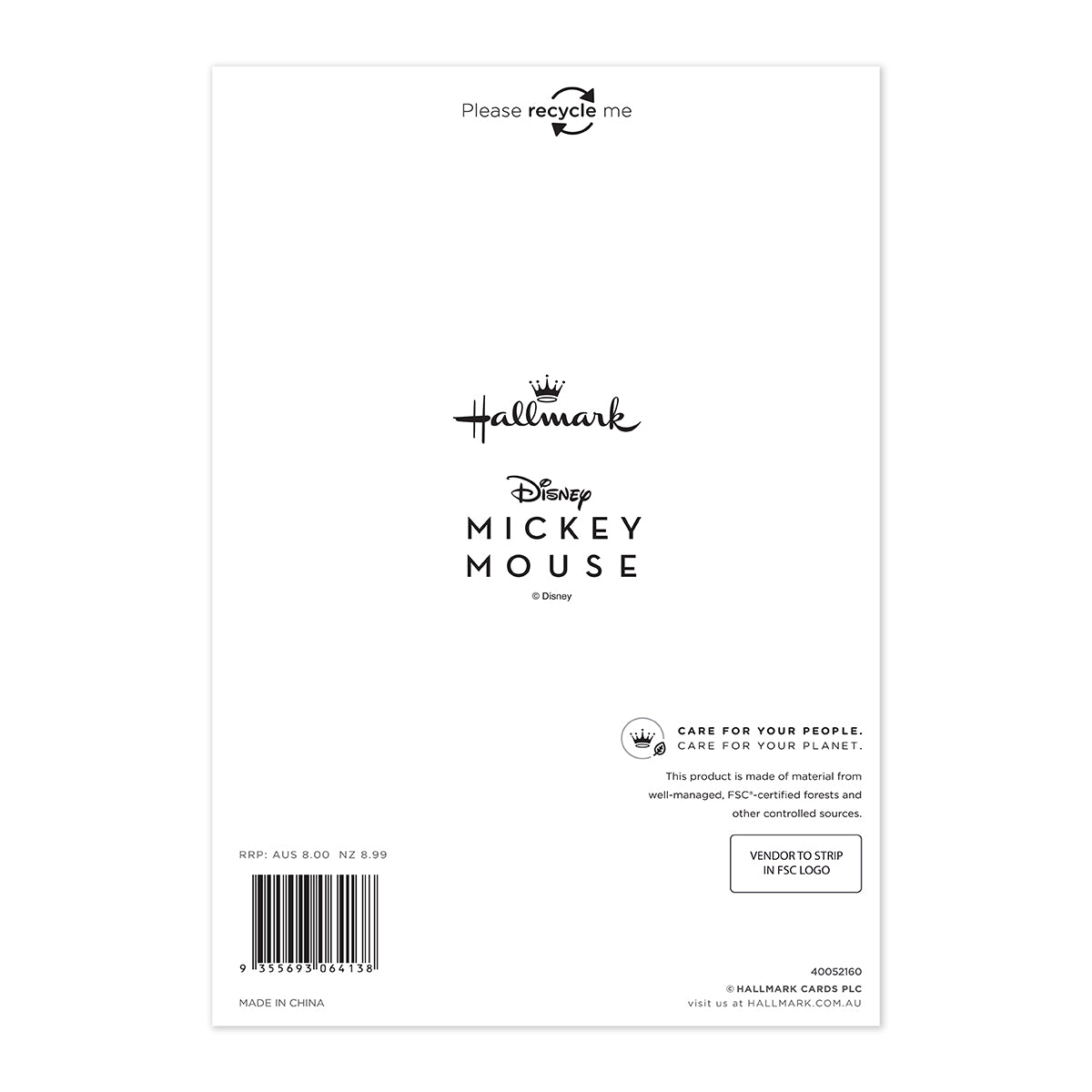 Hallmark Disney Mickey Mouse Valentine's Day Card - One I Love