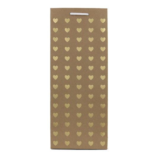 Hallmark Bottle Bag - Kraft & Gold Hearts