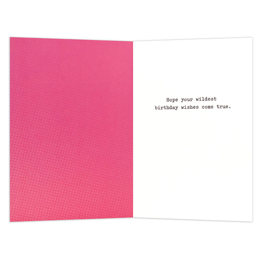Hallmark Shoebox Birthday Card - Wildest Wishes interior view with pink gradient design and birthday message.