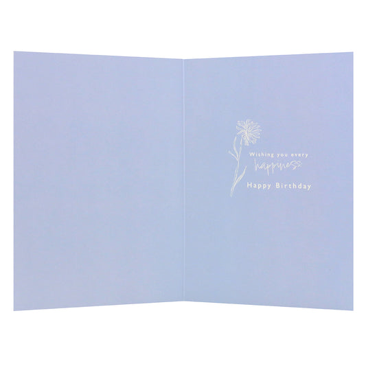 Connections from Hallmark Birthday Card - Just For You inside view featuring silver foil and sentimental message on blue background.