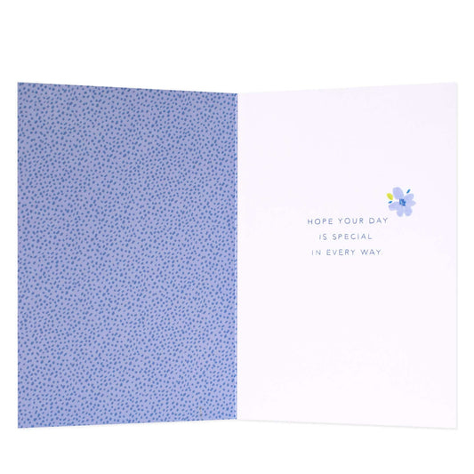 Connections from Hallmark Sister Birthday Card - Illustrative Flowers inside view featuring light blue pattern and printed message, AU made, 17.3cm high