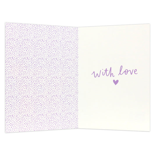 Connections from Hallmark Birthday Card - Big Bear Hugs, inside view with purple polka dots and message 'with love' on white background.