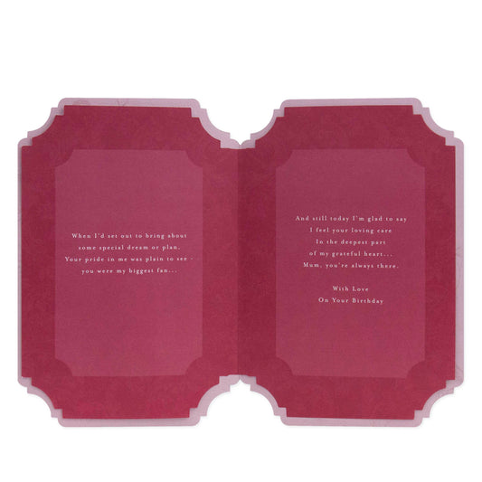 Hallmark Mum Birthday Card - Love you Mum inner view, featuring heartfelt message on textured pink cardstock.