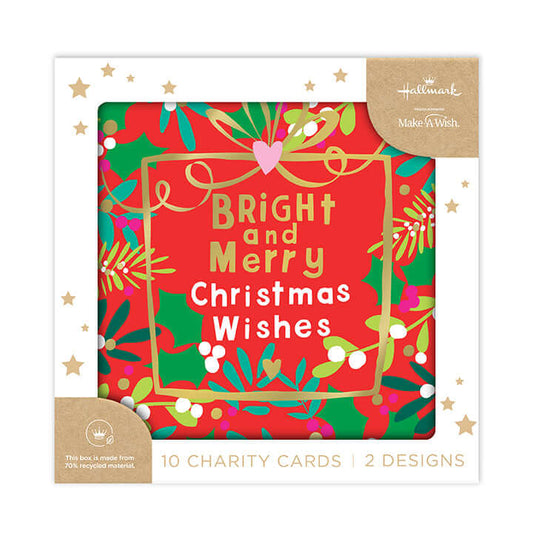 Hallmark Boxed Christmas Cards 10 Pack - Lovely Time featuring a red card design with gold foil and holly illustrations.
