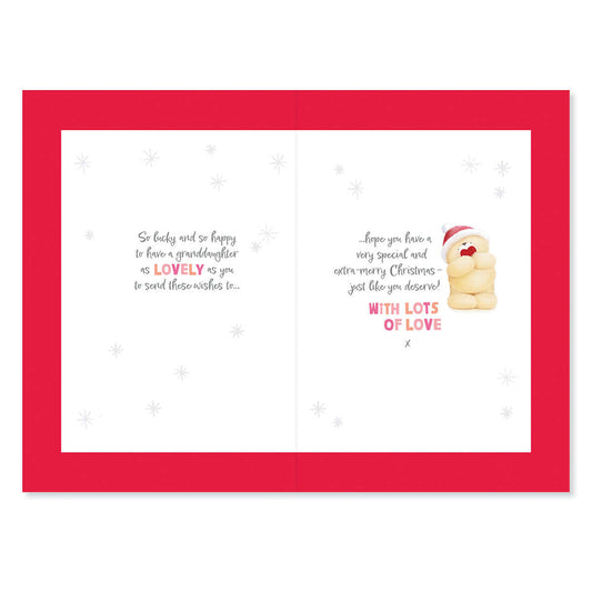 Hallmark Forever Friends Christmas Card For Granddaughter - Special & Loved, inside view with red border and bear illustration