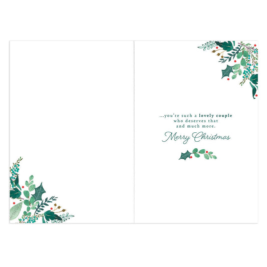 Hallmark Christmas card - Special Son & Daughter-in-Law, inner view with floral design, festive colours, and heartfelt message.
