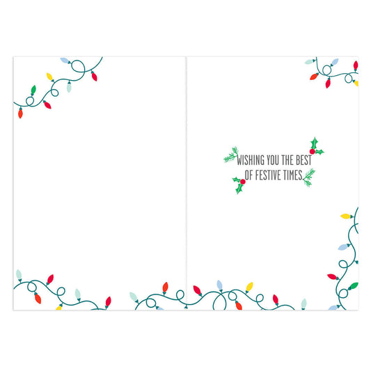 Hallmark Christmas card - Brother & Sister-in-Law with festive lighting design on inside, featuring message 'Wishing you the best of festive times'.