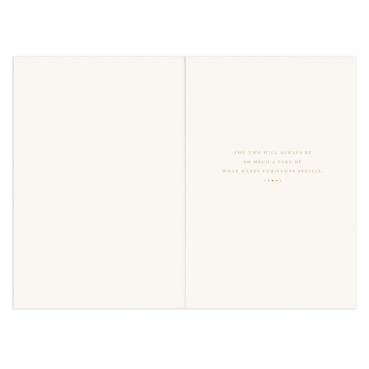 Hallmark Christmas Card - Son & Partner, inside view showing heartfelt gold text, minimalistic design, blank space.