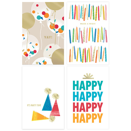 Hallmark Multipack of 12 Birthday Cards - 4 designs, Party Icons