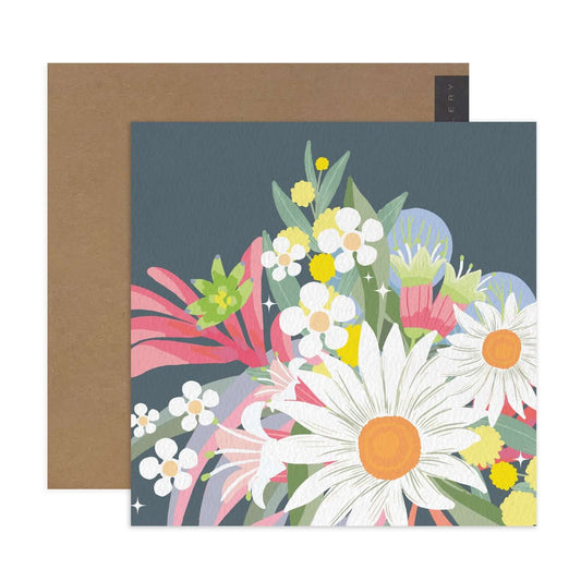 Hallmark x Christie Williams Gallery Blank Greeting Card - Everlasting Posy featuring vibrant floral illustration with daisies and a kraft envelope.