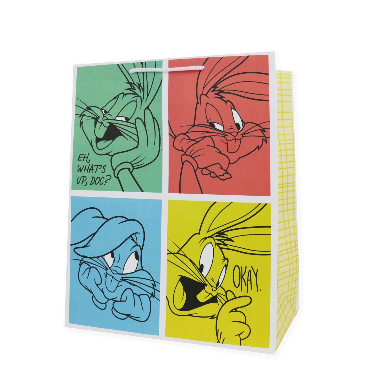 Gift bag with cartoon characters in a grid layout on a white background