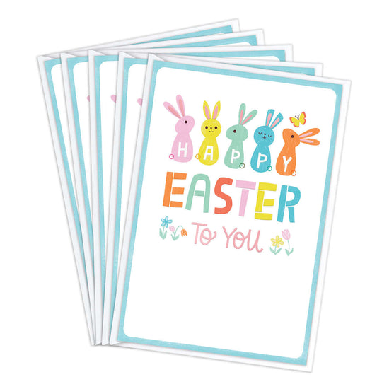 Set of Easter greeting cards with colorful bunnies and 'Happy Easter To You' text.
