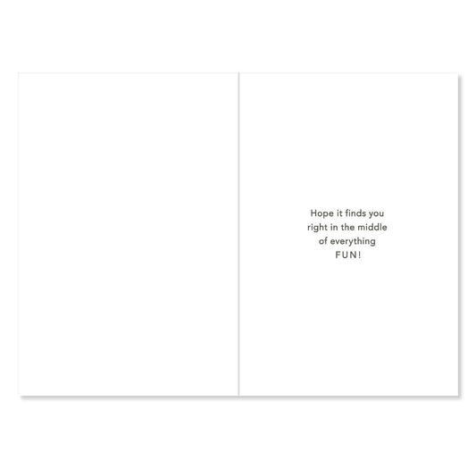 White card with black text message on a white background