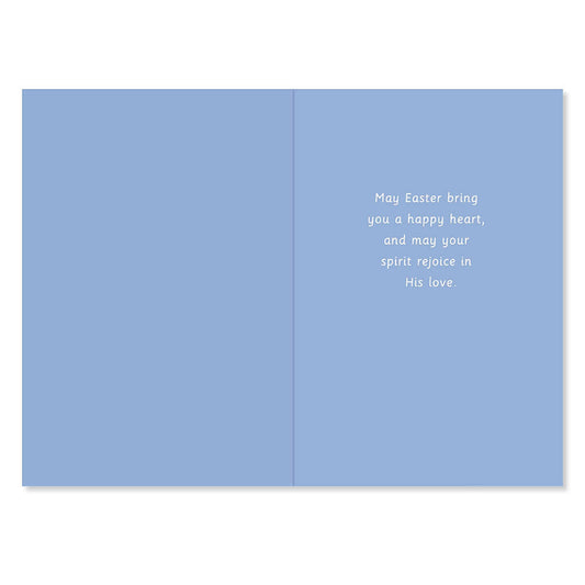 Blue card with Easter message on a white background