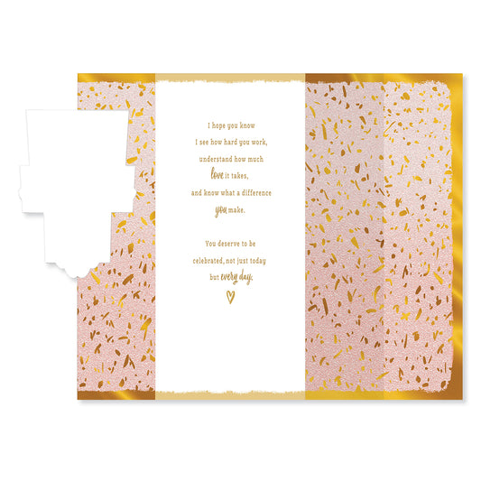 Hallmark Mother's Day Card - Celebrate Every Day, inside design displaying gold foil and confetti illustrations, heartfelt message