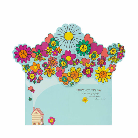 Hallmark Mother's Day card for wife - Heart Of Our Home featuring vibrant pop-out flowers and sunshine design.