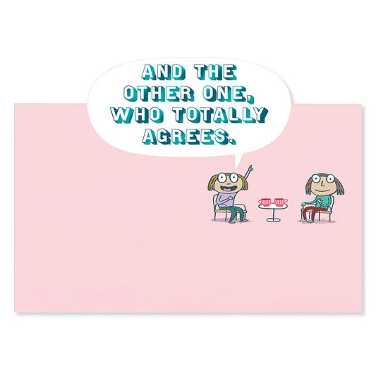 Hallmark Mother's Day Card From Both Of Us - Pretty Amazing featuring two illustrated characters sharing coffee on a pink background.