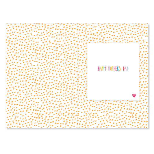 Hallmark Mother's Day Card - Colourful Hearts, inside view featuring colourful text 'HAPPY MOTHER'S DAY' on a spotty background.
