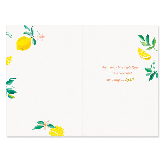 Hallmark Mother's Day Card From Friend - One Of A Kind, inside view with lemon illustrations and heartfelt message.