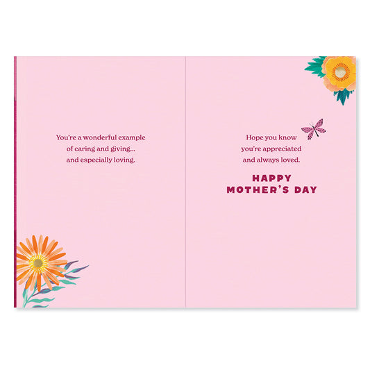 Hallmark Mother's Day Card For Nanna - So Thankful, open card with pink background and floral illustrations, featuring heartfelt messages inside.