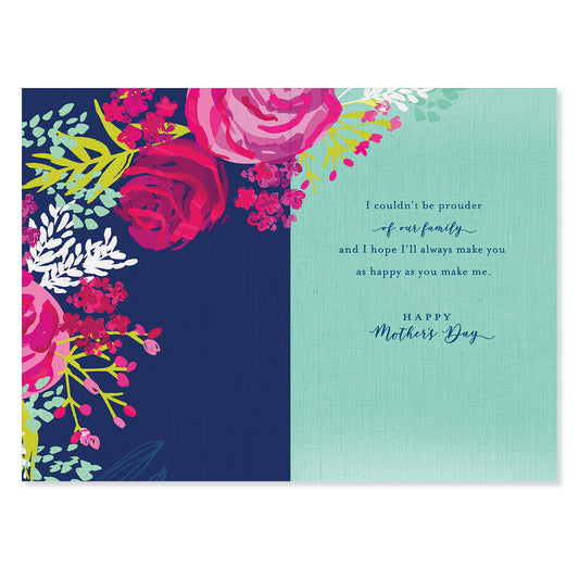 Hallmark Mother's Day Card For Wife - Couldn't Be Prouder with vibrant floral illustrations and heartfelt message on a blue background.