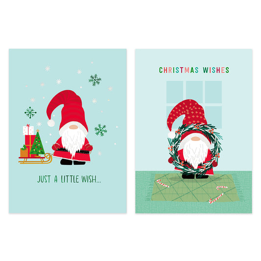 Two Christmas greeting cards shown side by side on a white background. The left card says 'JUST A LITTLE WISH.