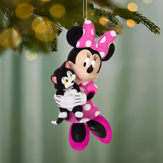 Disney Minnie Mouse Best Friends Forever — 2026 Hallmark Keepsake Christmas Ornament, detailed close-up of Minnie in pink polka dot dress holding Figaro.