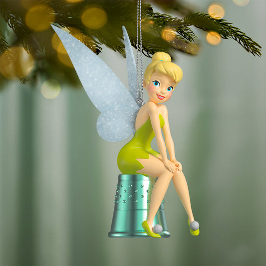 Disney Peter Pan Precocious Pixie — 2026 Hallmark Keepsake Christmas Ornament, Tinker Bell with sparkling wings, hanging on a thimble.