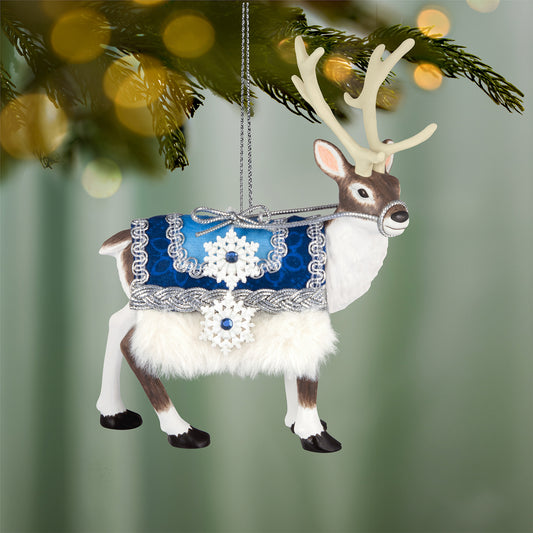 Father Christmas's Reindeer — 2026 Hallmark Keepsake Christmas Ornament, detailed with blue saddle blanket and faux fur, showcasing antlers.